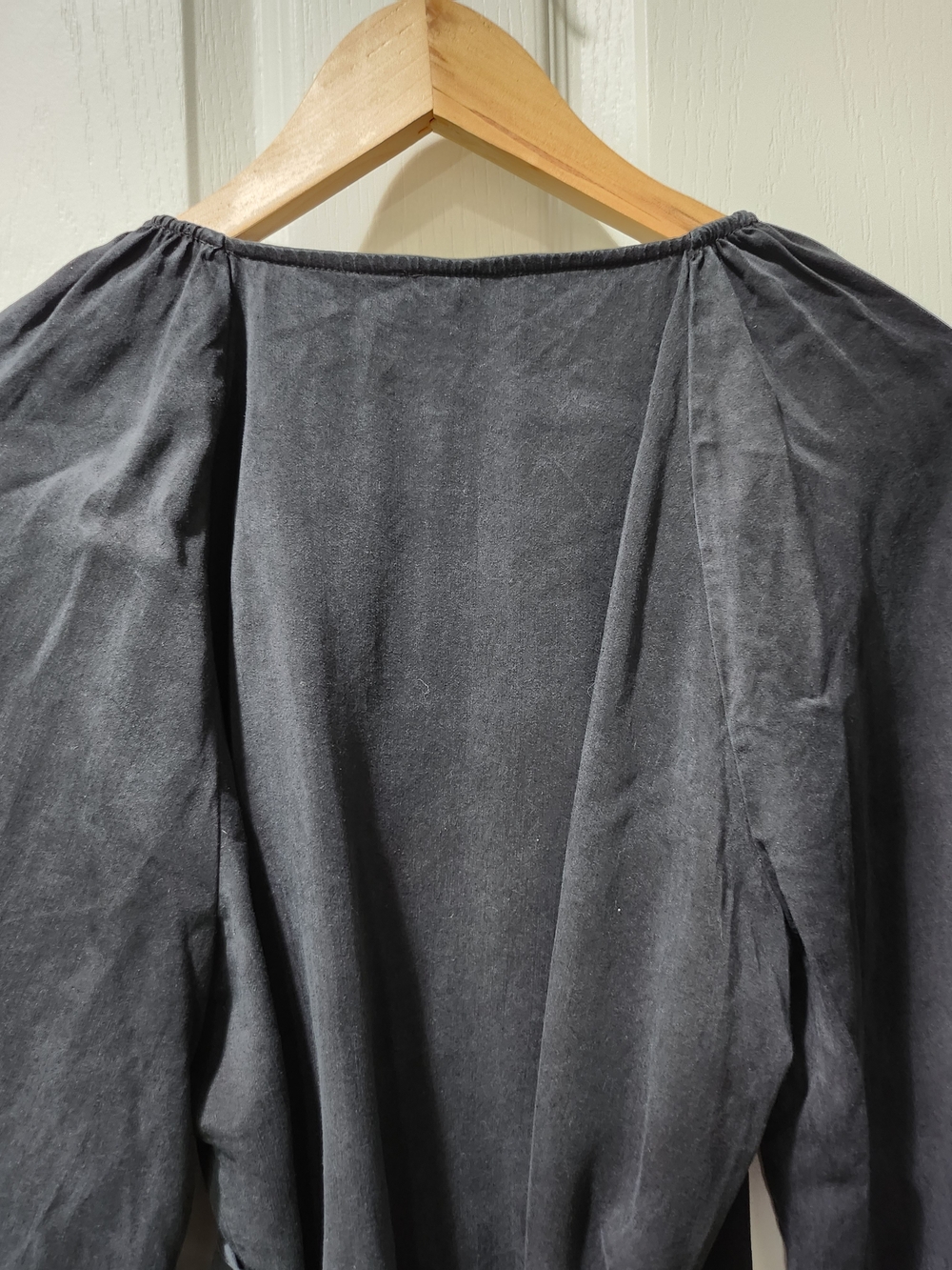 J.Crew Black Silk-Touch Lyocell Wrap Mini Dress Size S Long Sleeve V-Neck - Picture 5 of 15